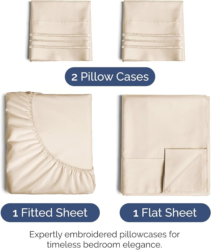 King Size 4 Piece Sheet Set - Ultra Soft & Cooling Bed Sheets - Cream Pink | Fits 8 Inch to 16 inch Mattress, Wrinkle Free & Fade Resistant with Deep Pockets, Breathable, Comfy Hotel Luxury Bedding