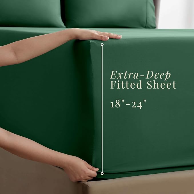 Hearth & Harbor Bed Sheets, Luxury Soft 6 Piece Bed Sheet Set Extra Deep Pocket Fitted Sheets Fits Mattress up to 21", Double Brushed Bedding Sheets & Pillowcases, Twin XL, Dark Green