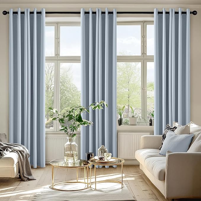 MIULEE Blackout Curtains for Bedroom 2 Panels 40 x 84 Inch Long Light Blue | Thermal Insulated, Living Room Darkening Grommet Drapes, Noise Reducing, Light Blocking Window Treatments