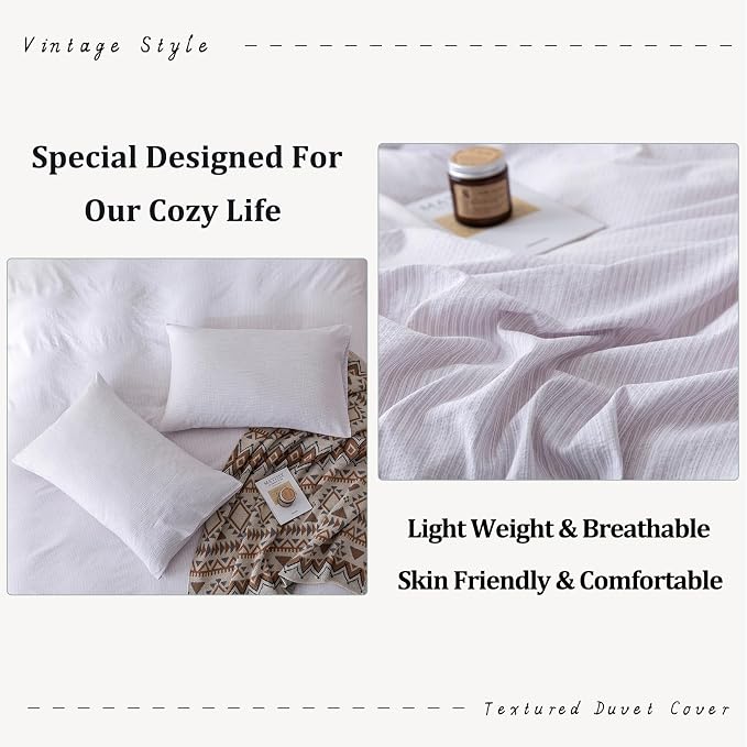 BDEAR 3Pcs Light Purple Pinstriped Duvet Cover Set Queen Size 90''Wx90''L | Light Weight Design, 1 Duvet Cover with 2 Pillowcases, Zipper Closure, OEKO TEX Standard,8 Corner Ties, Skin Friendly