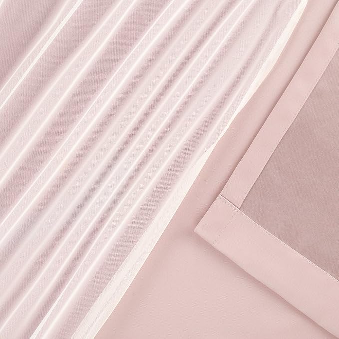 TOWN & COUNTRY LUXE Talia Double Layer Indoor Curtains, Sheer and Room Darkening Blackout, Grommet Top, Energy Efficient, 2-Pack Set, 52"x84", Rose Blush
