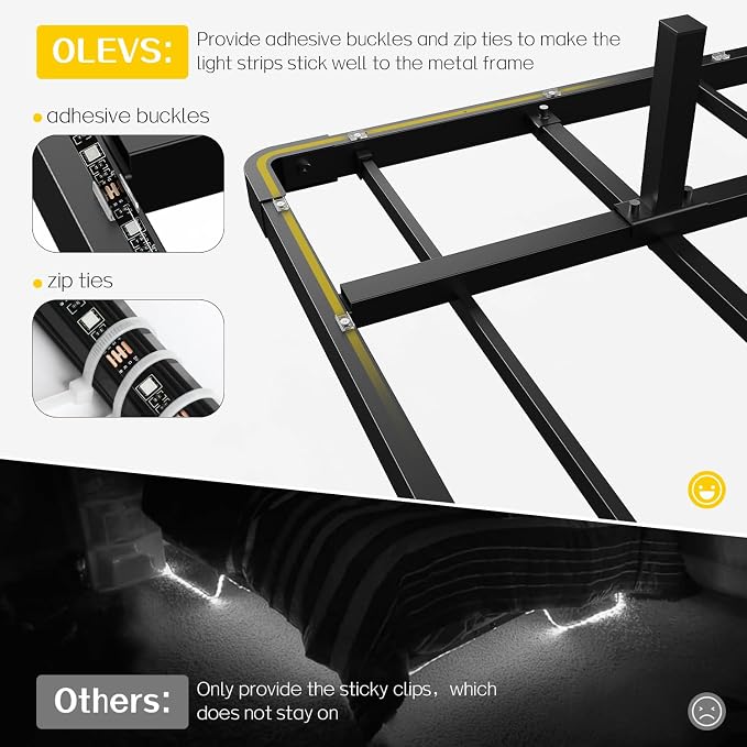 OLEVS King Size Floating Bed Frame Metal with LED Light & Charging Station | King Metal Platform Bed Frame Floating with Smart LED, Charging Station, No Box Spring Needed, Noise-Free, Easy Assembly