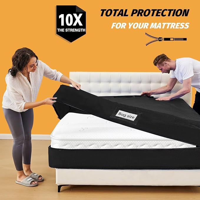 Mattress Bags for Moving, BETU Mattress Protector Waterproof Mattress Cover Queen Size Storage Bags with 8 Heavy-Duty Handles and Zipper for Bed Extra Thick Large Reusable(2 Pack, 82"x62"x15" Black)