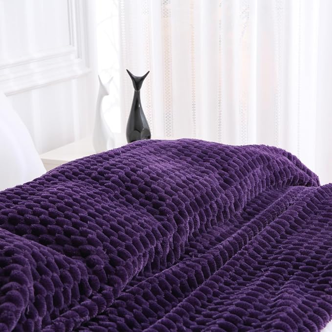 Puncuntex Deep Purple Throw Blanket 50"×60" Fuzzy 3D Jacquard Decorative | Flannel Fleece Super Soft Plush Cozy Blanket for Couch Sofa Chair Lightweight