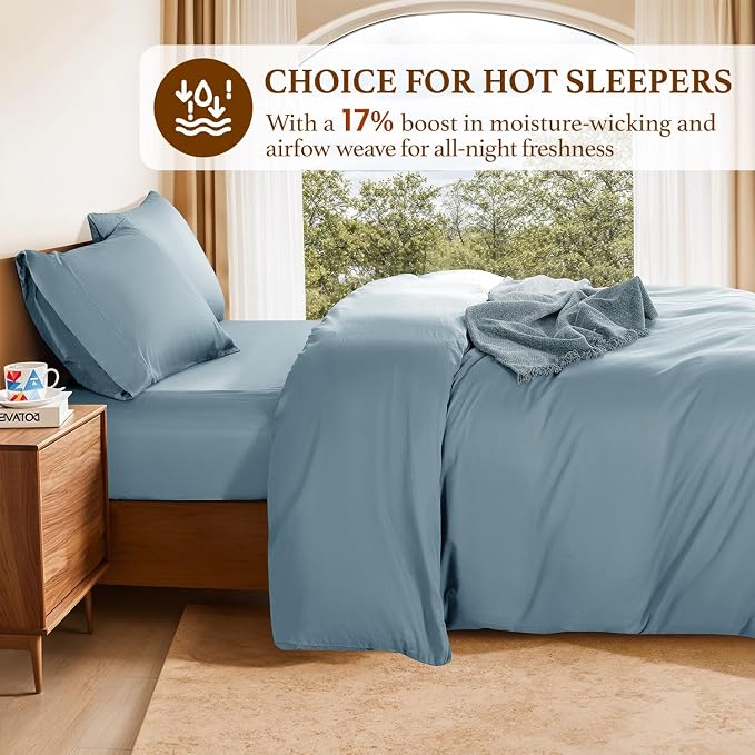 DEITAS 100% Cotton Queen Duvet Covers 3 Piece,1200 Thread Count，French Blue | Luxury Egyptian Cotton Comforter Cover With Zipper Closure, Ultra Cooling Breathable, Hotel Bedding Duvet Covers