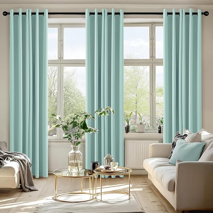 MIULEE Blackout Curtains for Bedroom 2 Panels 40 x 84 Inch Long Aqua | Thermal Insulated, Living Room Darkening Grommet Drapes, Noise Reducing, Light Blocking Window Treatments