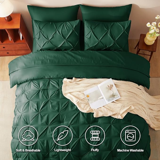 HIMEET King Size Comforter Set Emerald Green - 7 Pieces Bed in a Bag | OEKO-TEX Certified, 240GSM Down Alternative Comforter, 14" Deep Pocket Fitted Sheet + Flat Sheet + 2 Pillowcases + 2 Shams