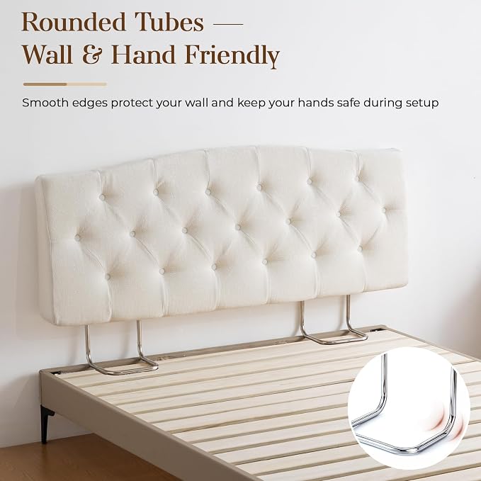 Vamcheer King Upholstered Headboard Cream, No Assembly | Ideal for King Bed; High-density Foam; Adjustable Height; Provides Soft Support; Luxury Texture Fabric