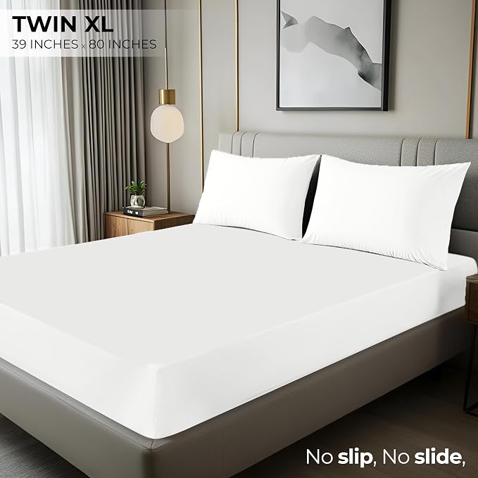 Twin XL Fitted Sheet, Ultra Soft Fits Up to 16 Inch Deep Pocket, White | Hotel Comfort, Cooling & Breathable Cotton like Polyester, Easy Fit, Wrinkle & Fade Resistant, Snug Fit, Easy Care, Oeko-Tex