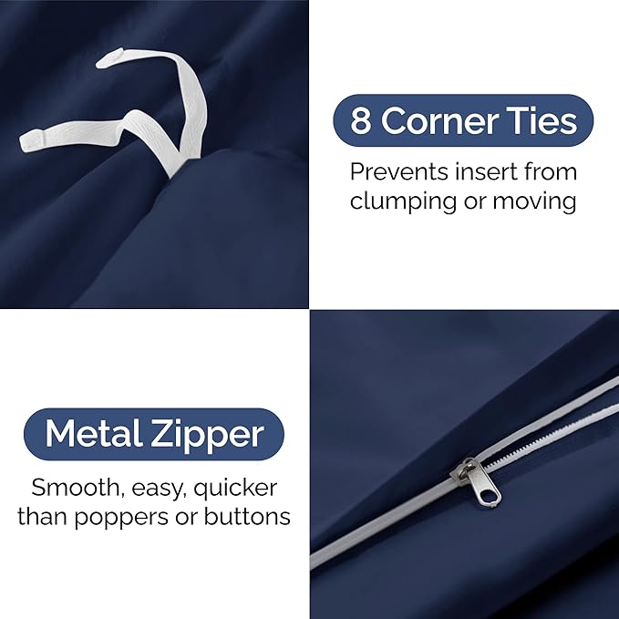 Duvet Cover King Size - Soft 3 Piece with Zipper Closure - Navy Blue | Extra Soft, Breathable, King Duvet Cover 104" x 90" with 2 Pillow Shams, Zipper Closures & Ties, Women, Men, Kids & Teens