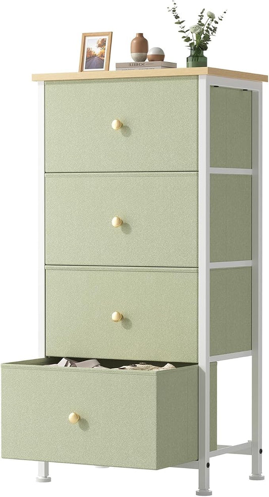 Sweetcrispy Dresser for Bedroom, 4 Drawer Storage Cabinet, Tall Nightstand | Small Fabric Dresser for Closet, Chest of Drawers, Closet Organizer, Home Furniture, Sturdy Frame, Light Green