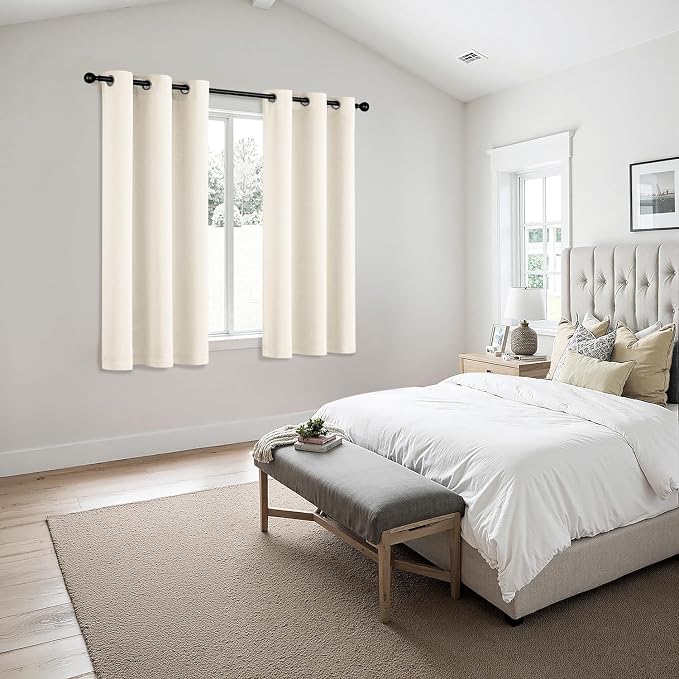 MIULEE Blackout Curtains for Bedroom 2 Panels 40 x 63 Inch Long Beige White | Thermal Insulated, Living Room Darkening Grommet Drapes, Noise Reducing, Light Blocking Window Treatments
