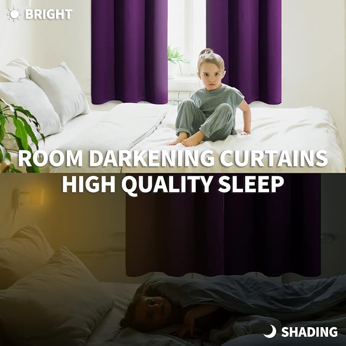 BGment Purple Blackout Curtains for Living Room 84 Inch Long - 2 Panels | Grommet Top, Black Out, Room Darkening, Sunblock, Thermal Insulated, Window Drapes for Bedroom, 70x84 Inch