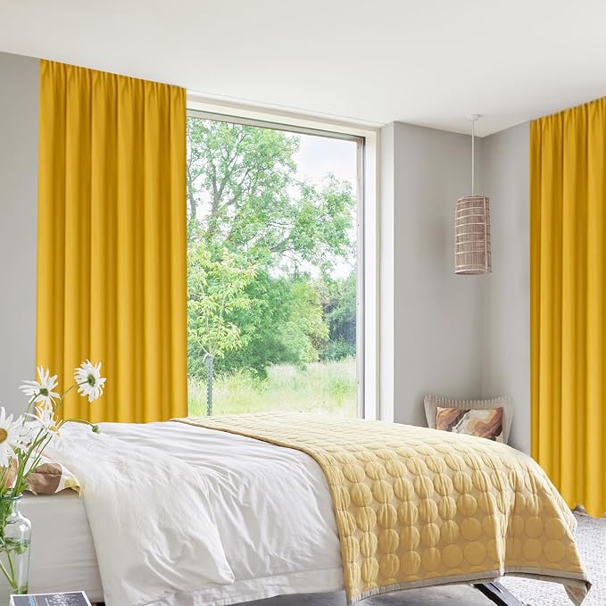 DWCN Blackout Curtains for Bedroom Living Room 38 x 72 Inch Long Yellow | 2 Panels Set, Room Darkening, Thermal Insulated, Light Blocking, Rod Pocket Drapes, Noise Reducing Window Treatments