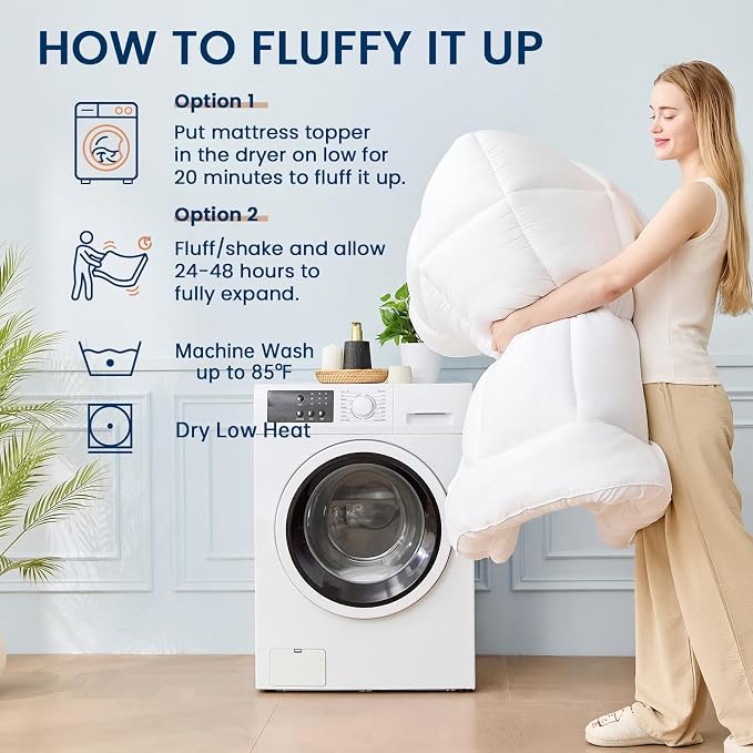 YUGYVOB Full Size Mattress Topper Extra Thick, Cooling Plush Mattress Pad | Soft & Breathable Brushed Cover, Down Alternative Fill, Pillow Top Bed Topper with 8-21" Deep Pocket