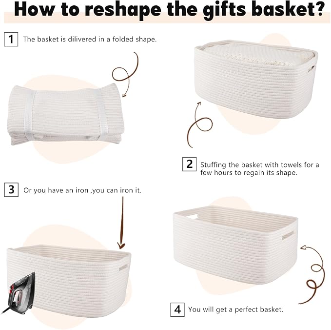 OIAHOMY Storage Basket for Shelves, Closet Cube Storage Bins Baskets for Clothes Blanket Towels, Baby Nursery, Toy Baskets Box, Woven Rope Basket, 17.72 * 12.99 * 7.87 IN, 2 Packs White
