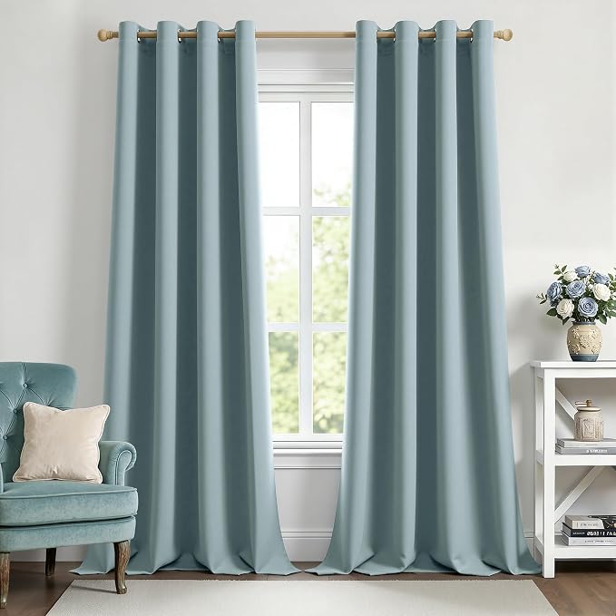 MIULEE Slate Blue Blackout Bedroom Curtains Drapes 96 Inch Long 52"x96" | Grommet Top, Room Darkening Window Drapes, Privacy Protection, Thermal Insulated, Heat Blocking, Light Blocking