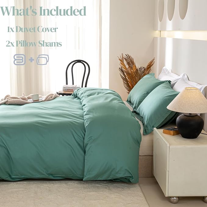 OAITE Duvet Cover Set 100% Washed Cotton Solid 3pcs | Soft,Durable,Long-staple Cotton,Hidden Zipper with 8 Interior Corner Ties,2 Pillowcases