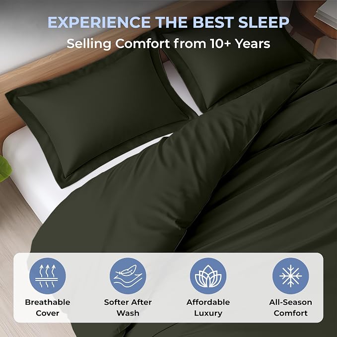 Custom Duvet Cover - 100% Egyptian Cotton 600 Thread Count Ultra Soft Breathable Durable Customizable Comforter Cover(Desired Dimensions)- Zipper Closure & 7 Internal Ties -Olive Green