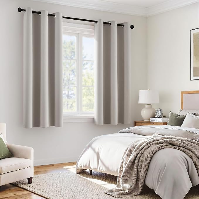 MIULEE Stone 100% Blackout Curtains for Bedroom 40x63 Inch Long | 2 Thick Layers Thermal Insulated Window Curtains with Black Liner, Noise Reducing Grommet, Drapes for Living Room, 2 Panels