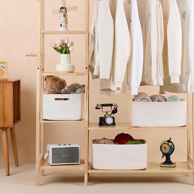 MiniArk Large Storage Baskets for Shelves, 17 x 13 x 7.5” Closet Organizers Bins for Clothes Blanket Towels, Baby Nursery, Toy Baskets Box, Woven Rope Baskets, 3 Packs Off White
