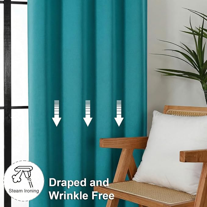Simplebrand Ava Teal Blackout Curtains for Bedroom 84 Inch Length 2 Panels Set, Solid Thermal Insulated Privacy Nursery Window Treatment Curtains Blackout Drapes, W40 x L84 Inch, Teal