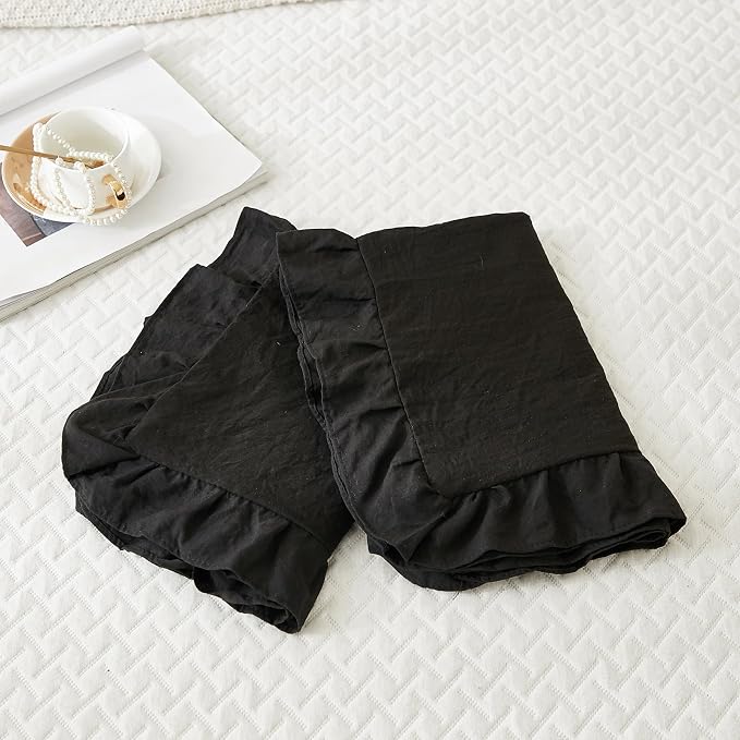Black Pillow Shams Black Ruffle Queen Pillowcases Cute Pillow Cover Set of 2 Shabby Chic Soft Microfiber Pillowcases 2 Pack (Queen (20''x30'')