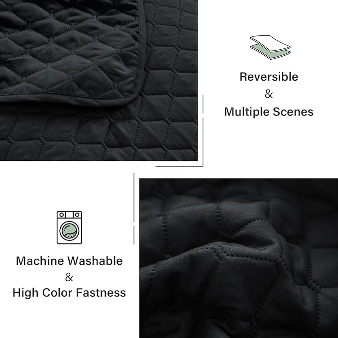 Exclusivo Mezcla Reversible Twin Quilt Bedding Set, Black | Lightweight Bedspreads with 1 Pillow Sham, Soft Microfiber, All Season Bed Coverlets for Dorm Bedroom Guest Room, 68x88 Inch