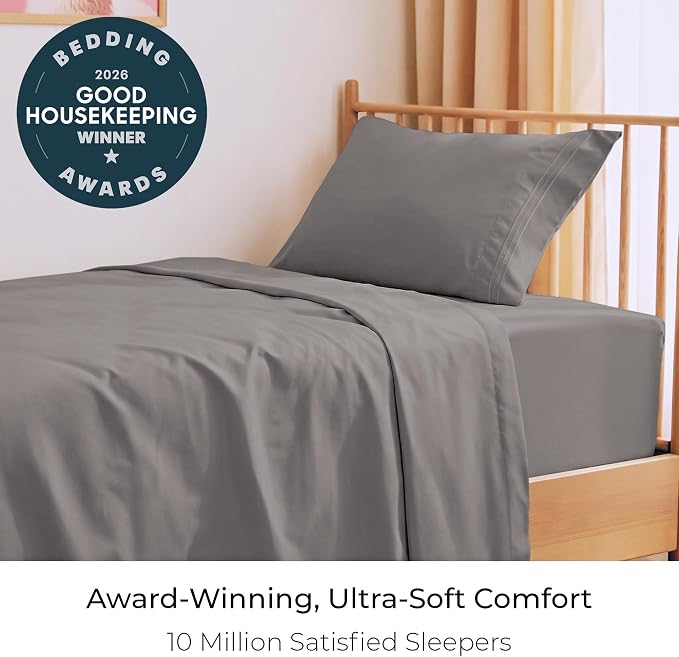Mellanni Iconic 3-Piece, Ultra Soft Sheet Set (Twin, Taupe) | 10M+ Sleepers. Lab-tested: Sleeps Cool, Stays Bright, Strong, Smooth. Good Housekeeping Best Bedding, 7 yrs running.