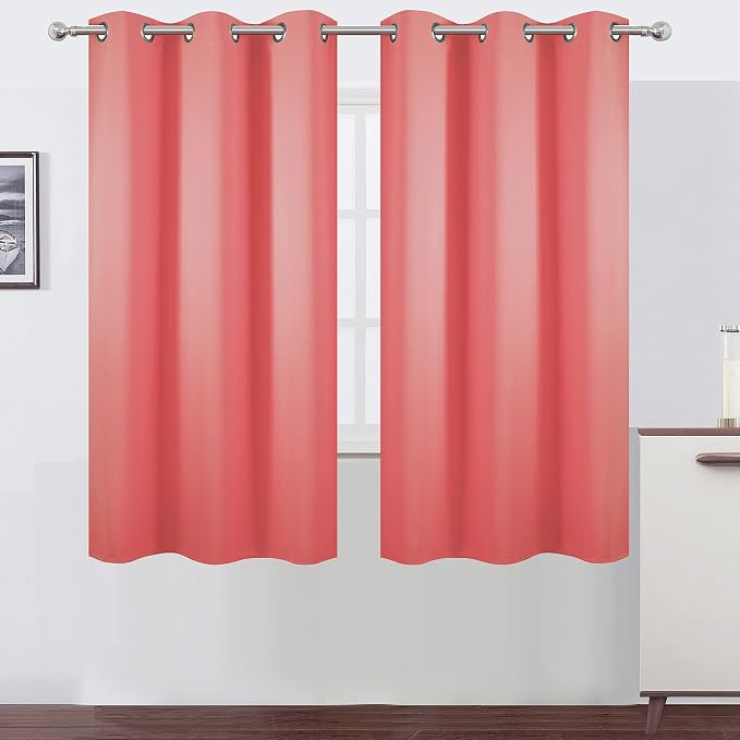 Coral Blackout Curtains 42 x 63 Inch Length/Set of 2 Curtain Panels/Thermal Insulated Room Darkening Blackout Curtains for Bedroom
