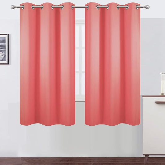 Coral Blackout Curtains 42 x 63 Inch Length/Set of 2 Curtain Panels/Thermal Insulated Room Darkening Blackout Curtains for Bedroom