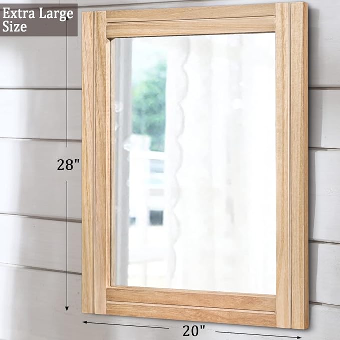 AAZZKANG Rustic Mirrors for Wall with Rectangular Wood Frame Decorative for Farmhouse Bedroom Bathroom Living Room Home Office Large 28"x20"