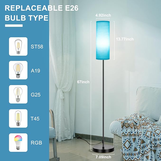 FRIDEKO HOME Floor Lamp, 9W 800LM Smart Bulb, Tall Lamp, Turquoise Shade | Music Sync, App& Remote Control, Color Changing Ambient Lighting Standing Lamp for Living Room Bedroom Corner Game Home Decor