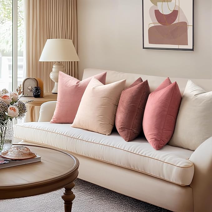 MIULEE 24x24 Inch Pack of 2 Euro Velvet Throw Pillow Covers Dusty Pink | Soft Solid Decorative Euro Sham, Modern Luxury Home Decor, for King Bed Sofa Couch Bedroom Livingroom