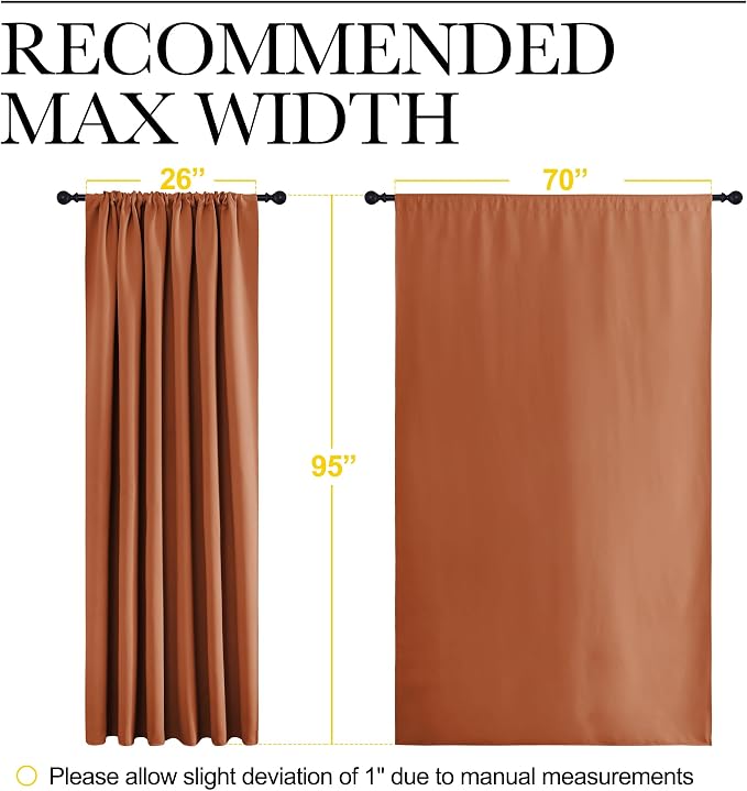 NICETOWN 2 Panels Blackout Curtains, Rod Pocket Thermal Insulated Drapess for Bedroom, Privacy Protection Easy-Care Heavy Duty Curtains for Living Room/Dining Room, W70 x L95 inches, Burnt Orange