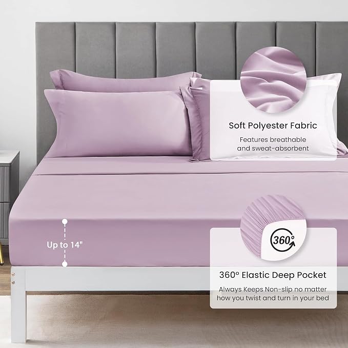 Love's cabin Twin XL Comforter Set Light Purple, 5 Pieces Twin XL Bed in a Bag, All Season Bedding Sets with 1 Comforter, 1 Flat Sheet, 1 Fitted Sheet, 1 Pillowcase and 1 Pillow Sham