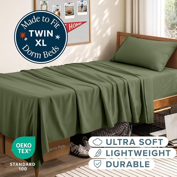 Bare Home Twin XL Sheet Set - 1800 Ultra-Soft (Twin XL, Cypress) | Deep Pockets 6 to 15 Inches, Breathable, Hypoallergenic, Hotel Luxury, Easy Fit, Soft, All-Season