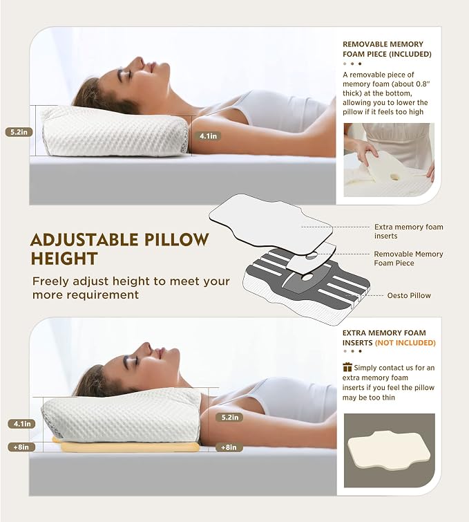 Cervical Pillow for Neck Pain Relief, Hollow Design Odorless Memory Foam Pillows with Cooling Case, Adjustable Orthopedic Bed Pillow for Sleeping, Support for Side Back Sleepers