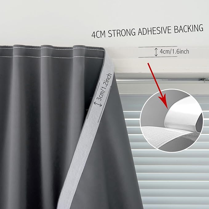 Portable Light Blocking Curtains Self-Stick Design, Removable Adhesive Window Shades for Apartment Office, 71" W x 84" L, Grey, 1 Panel