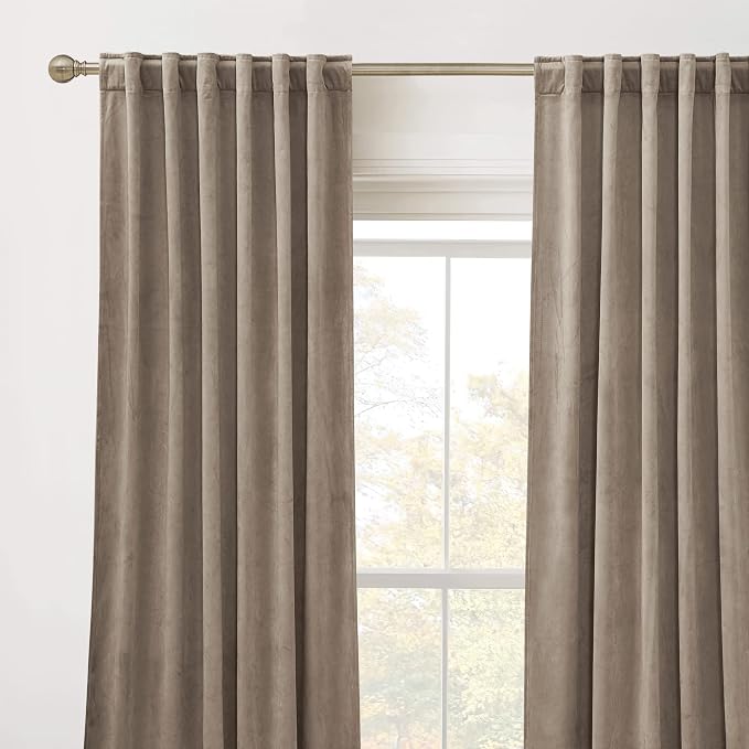 RYB HOME Velvet Room Darkening Curtains for Living Room 72 inches Long | Thermal Insulated, Privacy UV Heat Blocking, Noise Reducing, Drapes for Kids Room Sunroom, Taupe, W52 x L72, Taupe, 2 Pieces