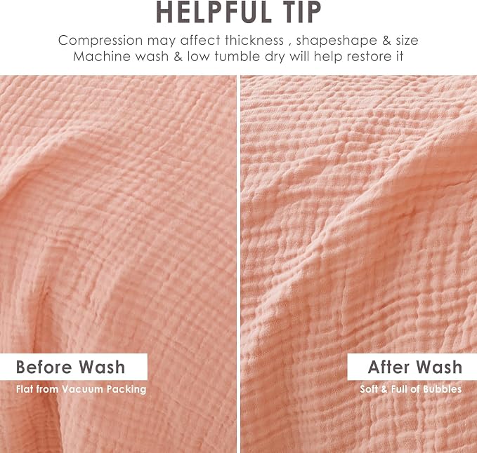 EMME Muslin Blankets for Adults Throw Blanket for Couch Breathable Gauze Soft Lightweight Airy Pink Queen 90" x 90"
