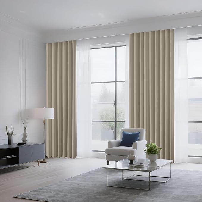 CUCRAF Light Beige Blackout Curtains 108 inch Length 2 Panels Set, Rod Pocket Room Darkening Drapes for Bedroom Living Room, Insulated Thermal Light Blocking Window Curtain (W52 x L108 Inch)