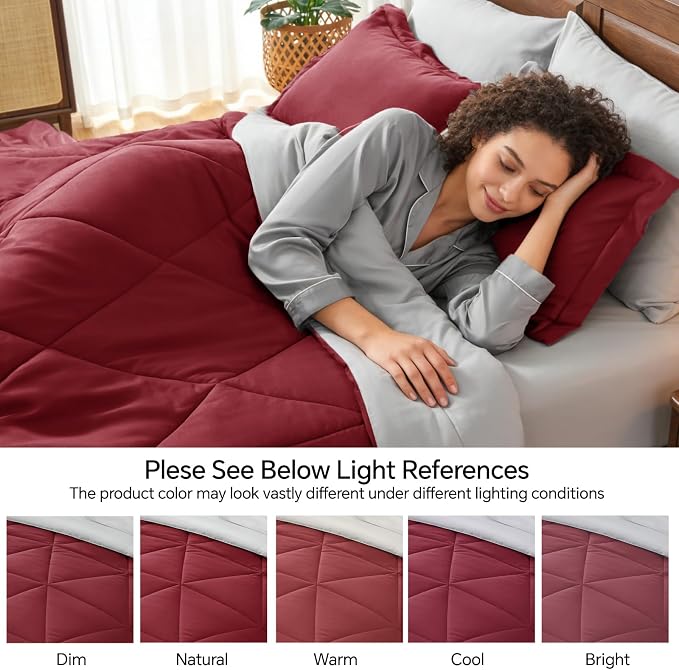 BEDELITE King Comforter Set 7 Pieces, Reversible Dark Red Bed in A Bag | Soft All Season Down-Alternative Comforter, Sheets, Pillowcases & Shams, OEKO-TEX Certified Bedding for Bedrrom, Guest Room
