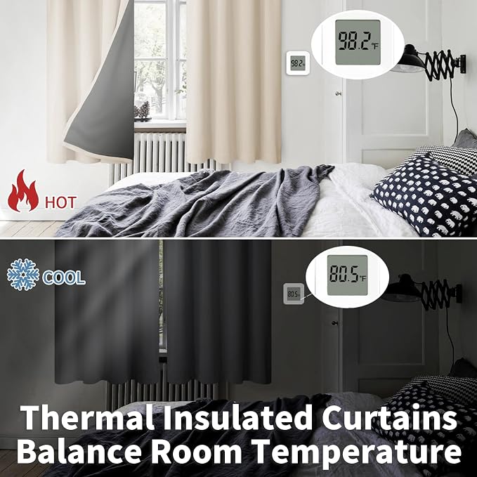 BGment Champagne Blackout Curtains for Bedroom 63 Inch Length 2 Panels Set | Thermal Insulated, Full Room Darkening Noise Canceling, Living Room Curtains with Rod Pocket, 52 x 63 Inch