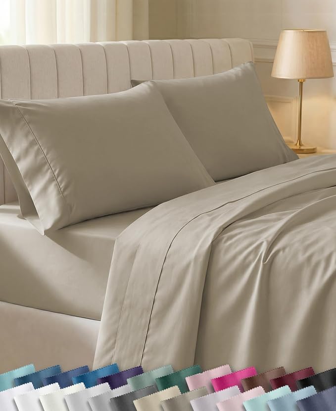 California Design Den Soft 100% Cotton Sateen Twin Sheets, 3 Pcs Set, Taupe | 400 Thread Count Backed by Good Housekeeping Seal, All-Around Elastic, Durable, Easy Care, OEKO-TEX certified