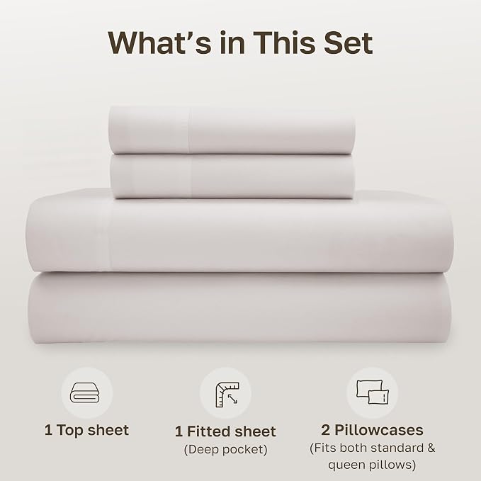 California Design Den 100% Organic Cotton Queen Size Sheets Set, 4 Pcs | GOTS Certified, Lightweight Crisp & Airy Percale For Hot Sleepers, 15" Deep Pocket, All-around Elastic - Stone (True Beige)