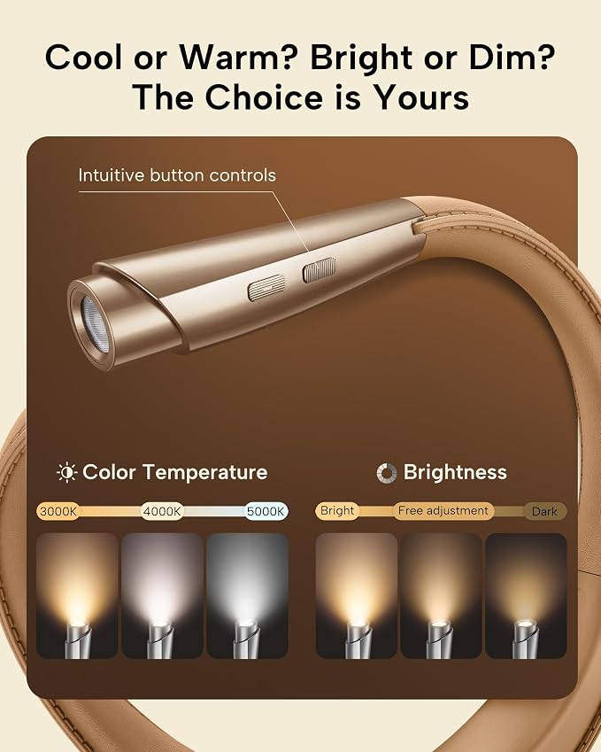 LED Neck Reading Light, Reading Light for Book in Bed, Hands Free, 3 Brightness Levels, Lightweight Comfortable Design, Long Lasting, Perfect for Knitting,Crafting,Camping,Gold Rose | 3 Color, 9 Brightness Levels, Lightweight Comfortable Design, Long L...