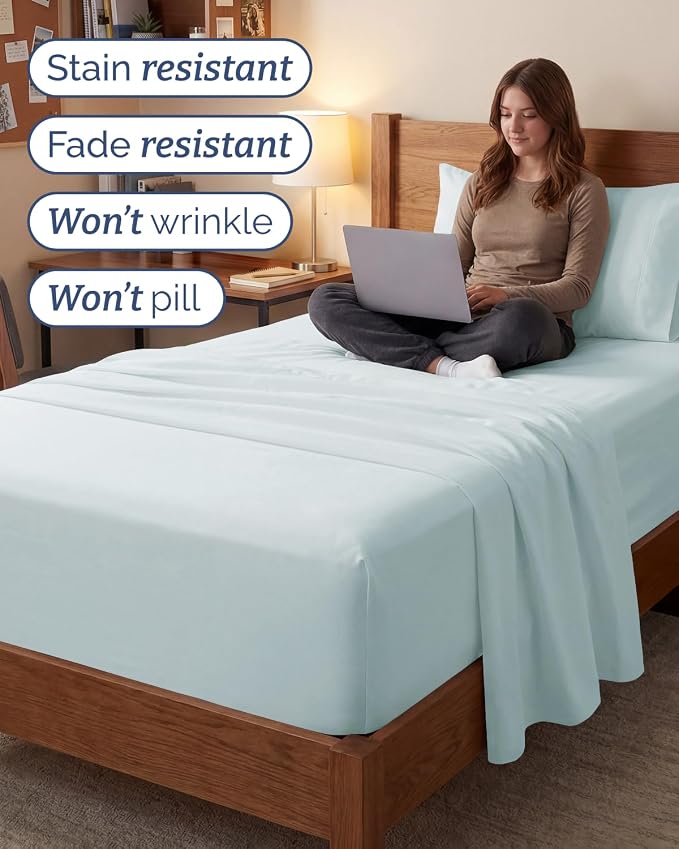 Extra Deep Twin XL Sheet Set - 3 Piece College Dorm Room - Ice Blue | Soft, Breathable & Cooling, Easily Fits 18 to 24 inch Mattress, Wrinkle Free & Fade Resistant with Extra Deep Pockets