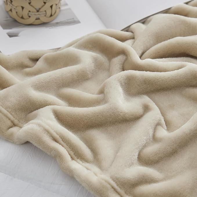 Hansleep Queen Taupe Fleece Blanket, Soft Flannel Bed Blanket | Fuzzy Cozy Blanket 90x90 Inches, Multi-use for Bed, Sofa, Couch, Travel, Camping, All Season Warm Lightweight Cover