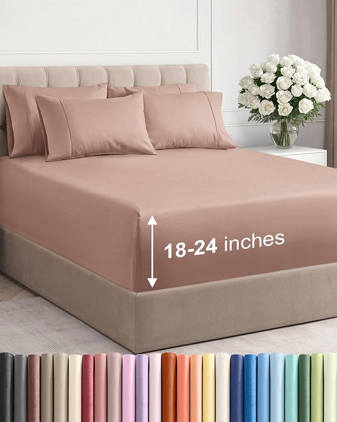 Extra Deep King Sheet Set - 6 Piece Breathable and Cooling Sheets - Mauve | Hotel Luxury Bed Sheets Set, Easy & Secure Fit, Ultra-Soft, Wrinkle & Fade Free, Comfy Sheets Set with Extra Deep Pockets
